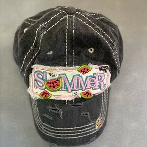 District Black Cotton Baseball Hat Distressed with Contrast Stitching NWOT